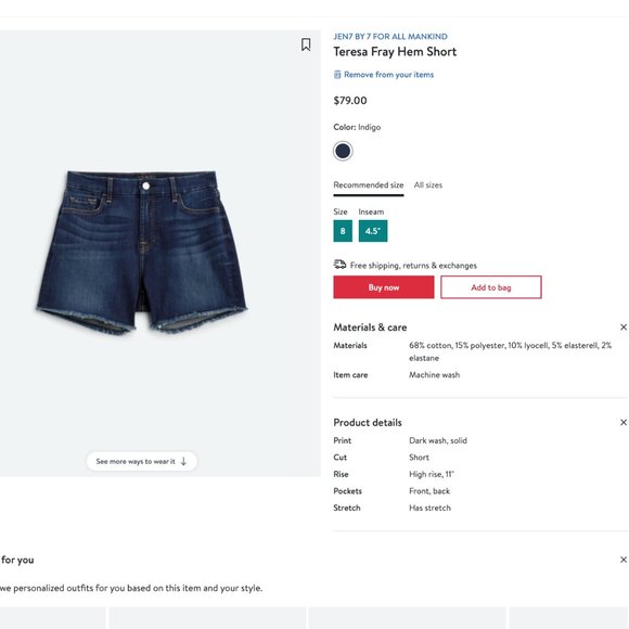 NWT JEN7 BY 7 FOR ALL MANKIND Teresa Fray Hem Short Size 8 - Picture 4 of 9